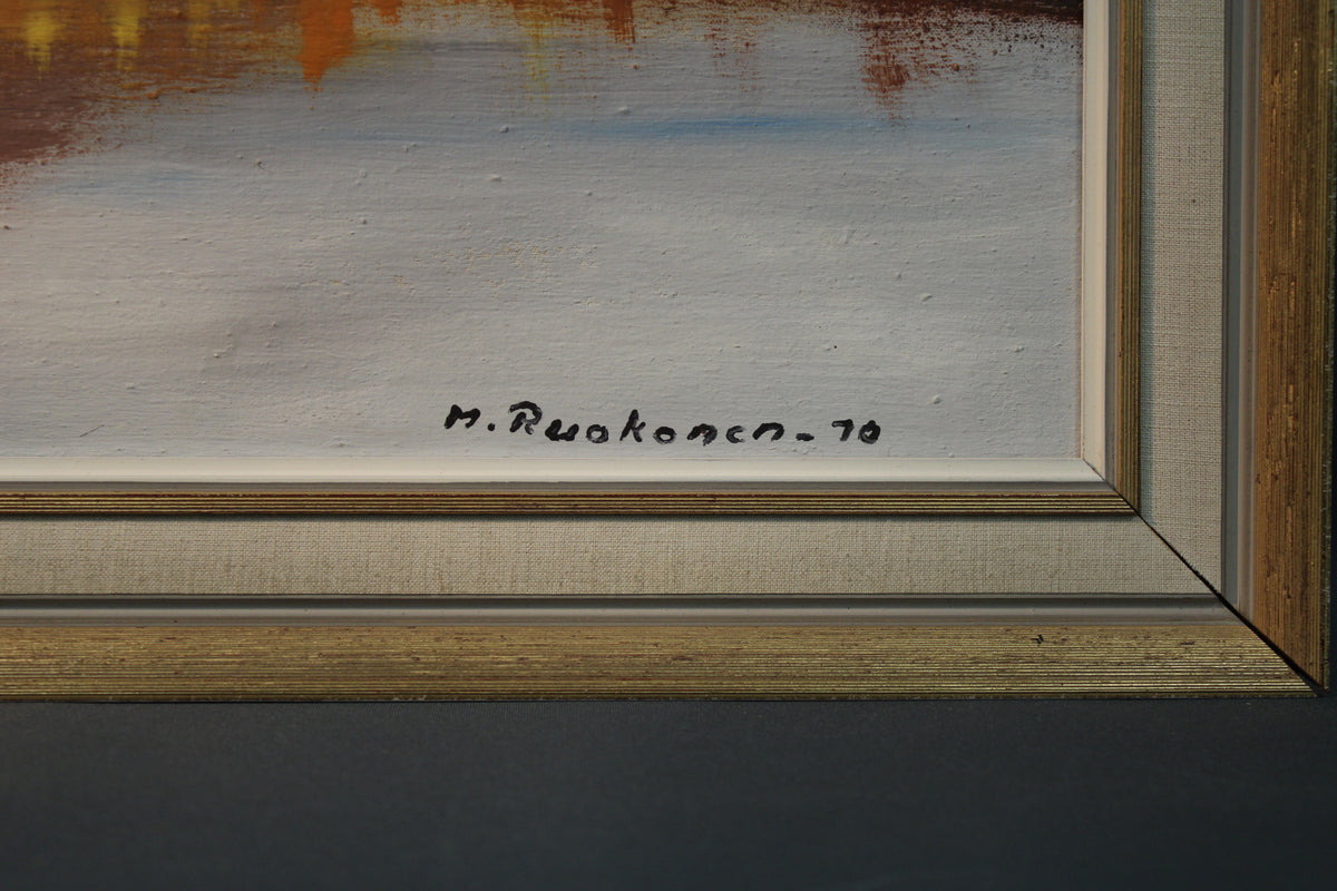 igneeraus M. Ruokonen 1970, öljyvärimaalaus lähikuva, suomalainen taide