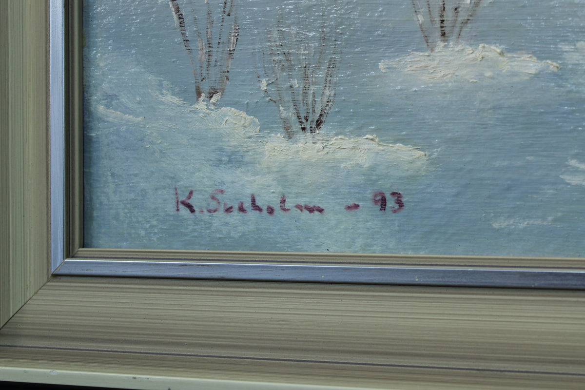 K. Sveholm winter landscape painting – oil on canvas 1993