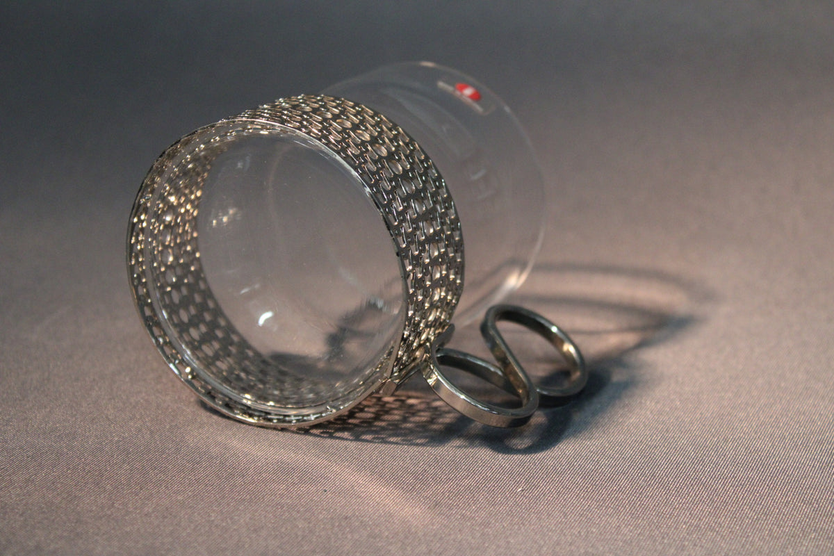 Vintage Iittala Tsaikka lasi, sivukuva metallikoristeella